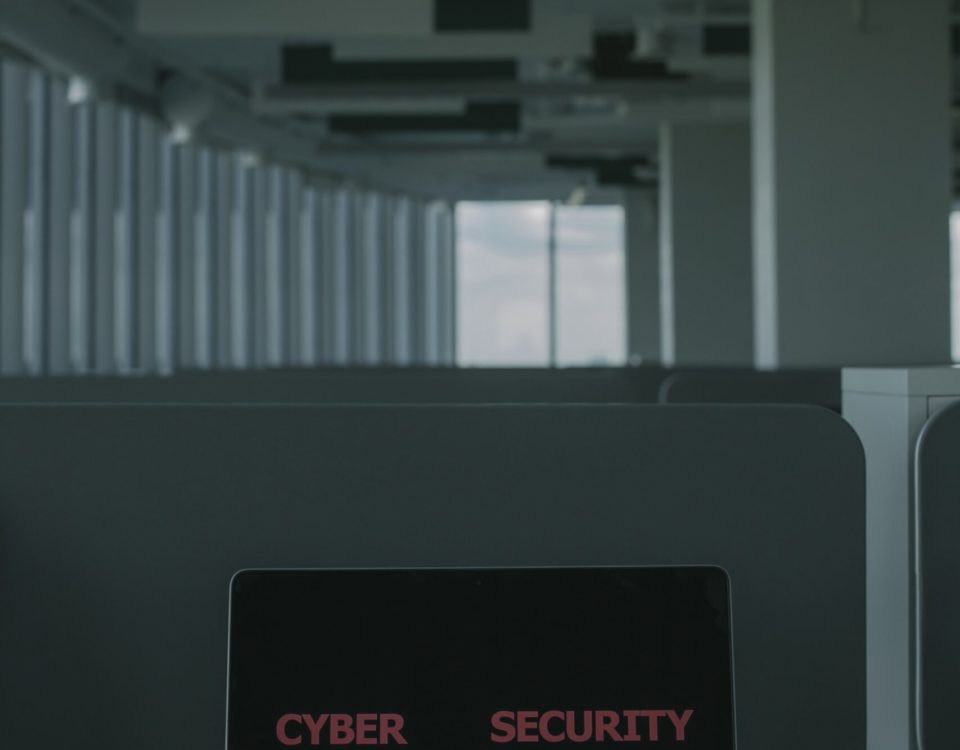 Free Laptop With Cyber Security Text on the Screen Stock Photo